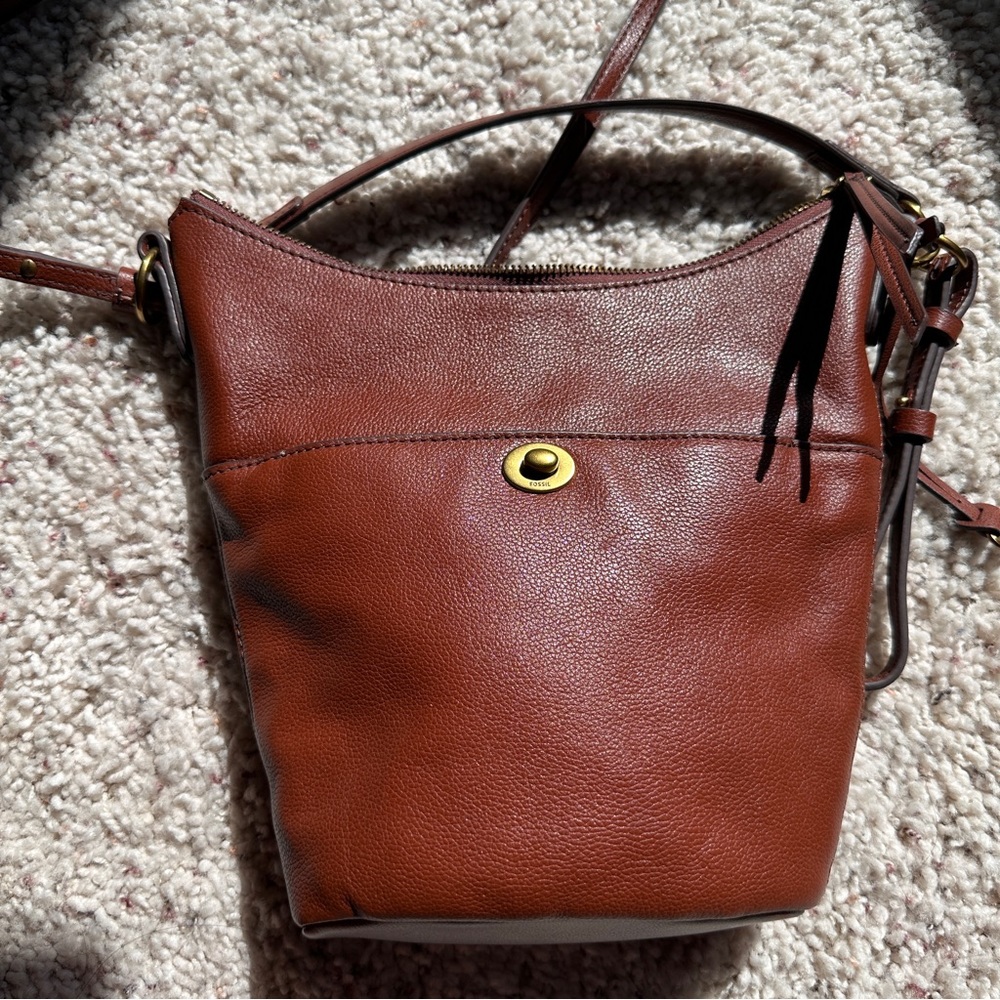 Fossil Talulla Small Hobo Leather Bag Handbag Brady Brown Gold Purse/Excellent